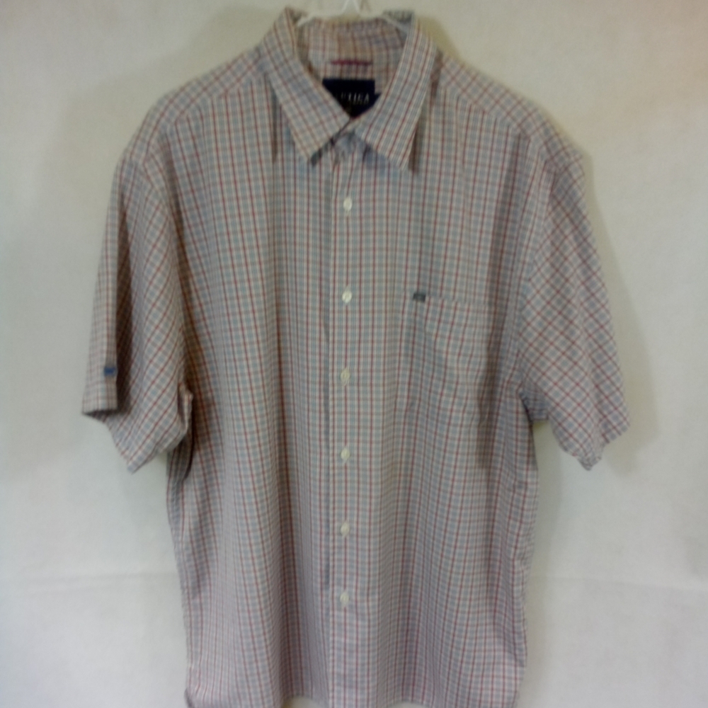 Mens Nautica S/S Red Blue Check Button Down Casual Shirt